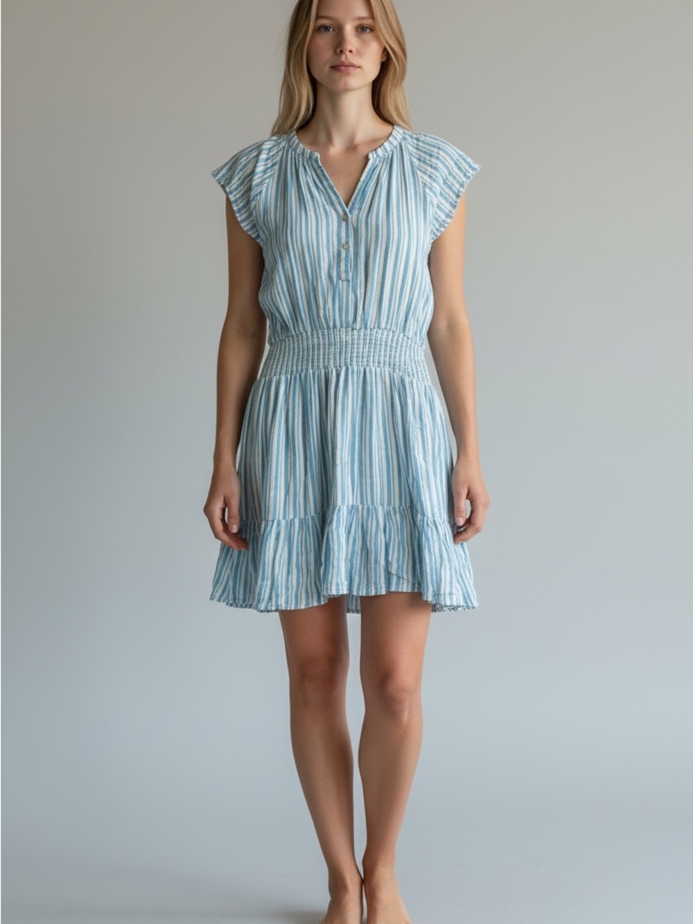 Rails .. Light Blue Striped Smocked Waist Dress